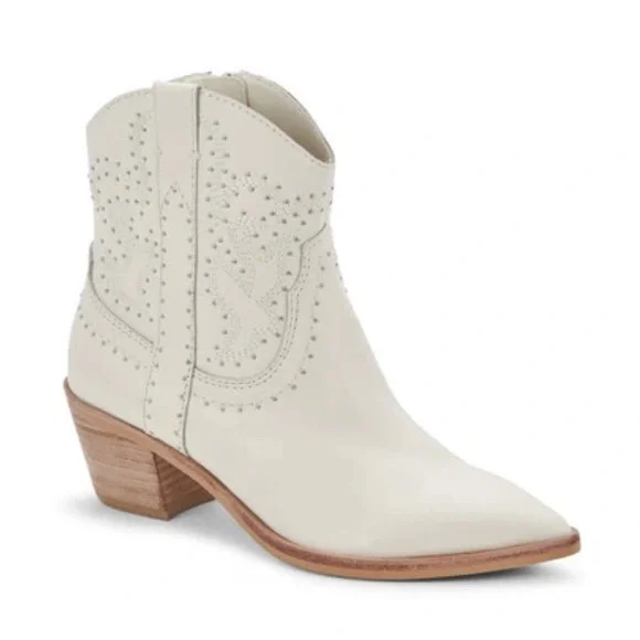 NEW DOLCE VITA Solow Stud Western Boot In Off White Leather Size 9 - Picture 2 of 12